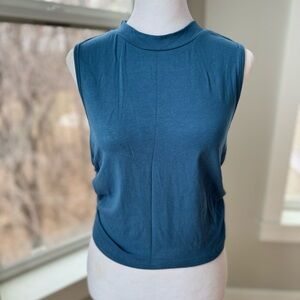 CIDER Teal Blue Mockneck Sleeveless Rusched Sides Top NWT Size Large